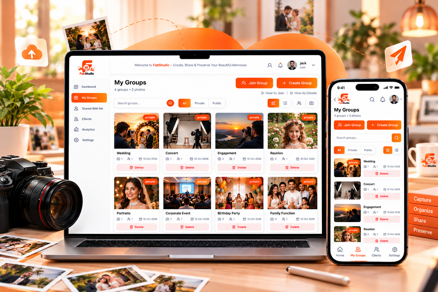 Professional photographer delivering watermark photos using FabStudio